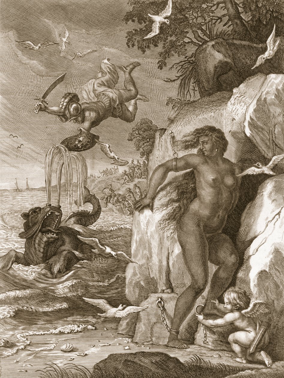 Perseusz uwalnia Andromedę od morskiego potwora, 1731 autorstwa Bernard Picart