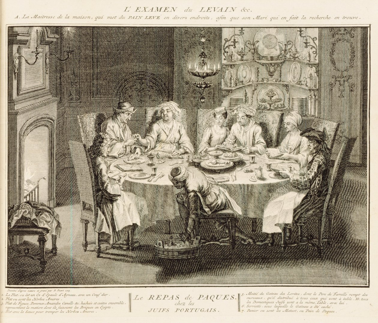 Portugalscy Żydzi obchodzący święto Paschy, ilustracja z „Ceremonii i zwyczajów religijnych”, 1725 autorstwa Bernard Picart