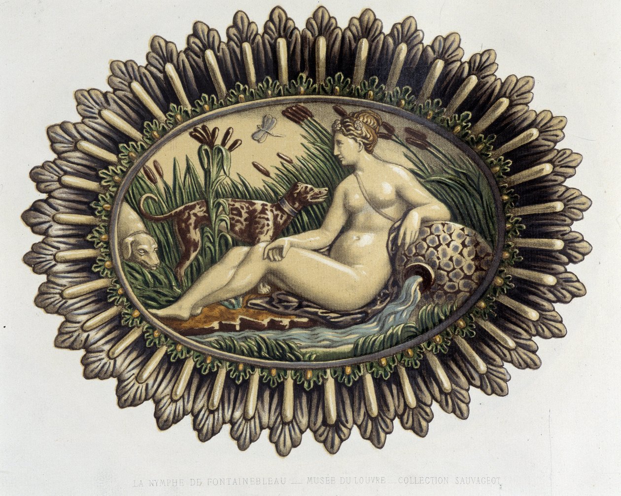 La nymph de Fontainebleau - Plat céramique, w „Dzieło Bernarda Palissy” C. Delange i C. Borneman, Paryż autorstwa Bernard (after) Palissy