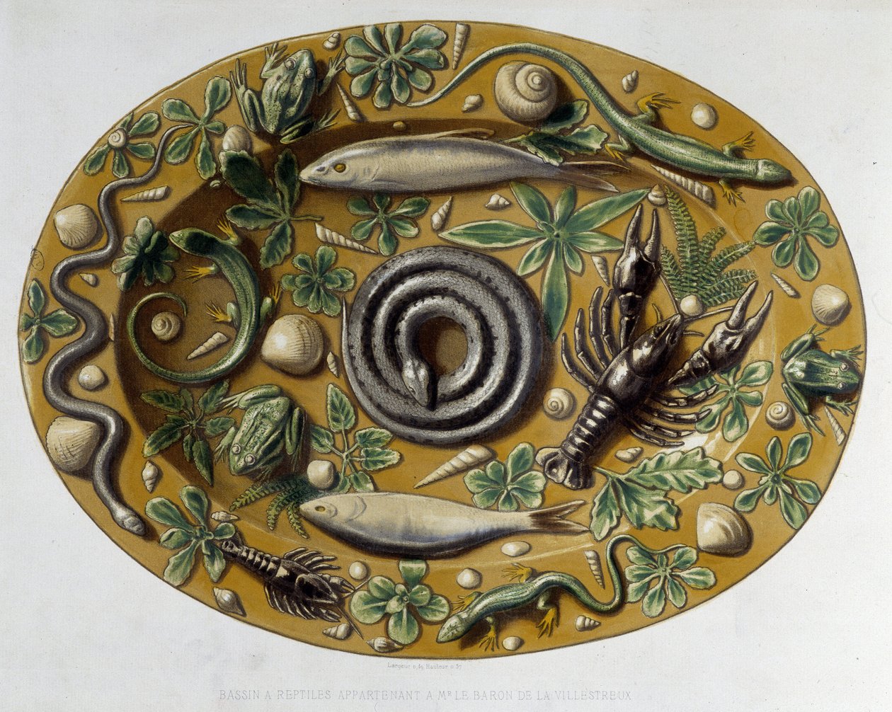 Passin à reptiles - Naczynie ceramiczne, w „Dzieło Bernarda Palissy” C. Delange i C. Borneman, Paryż autorstwa Bernard (after) Palissy