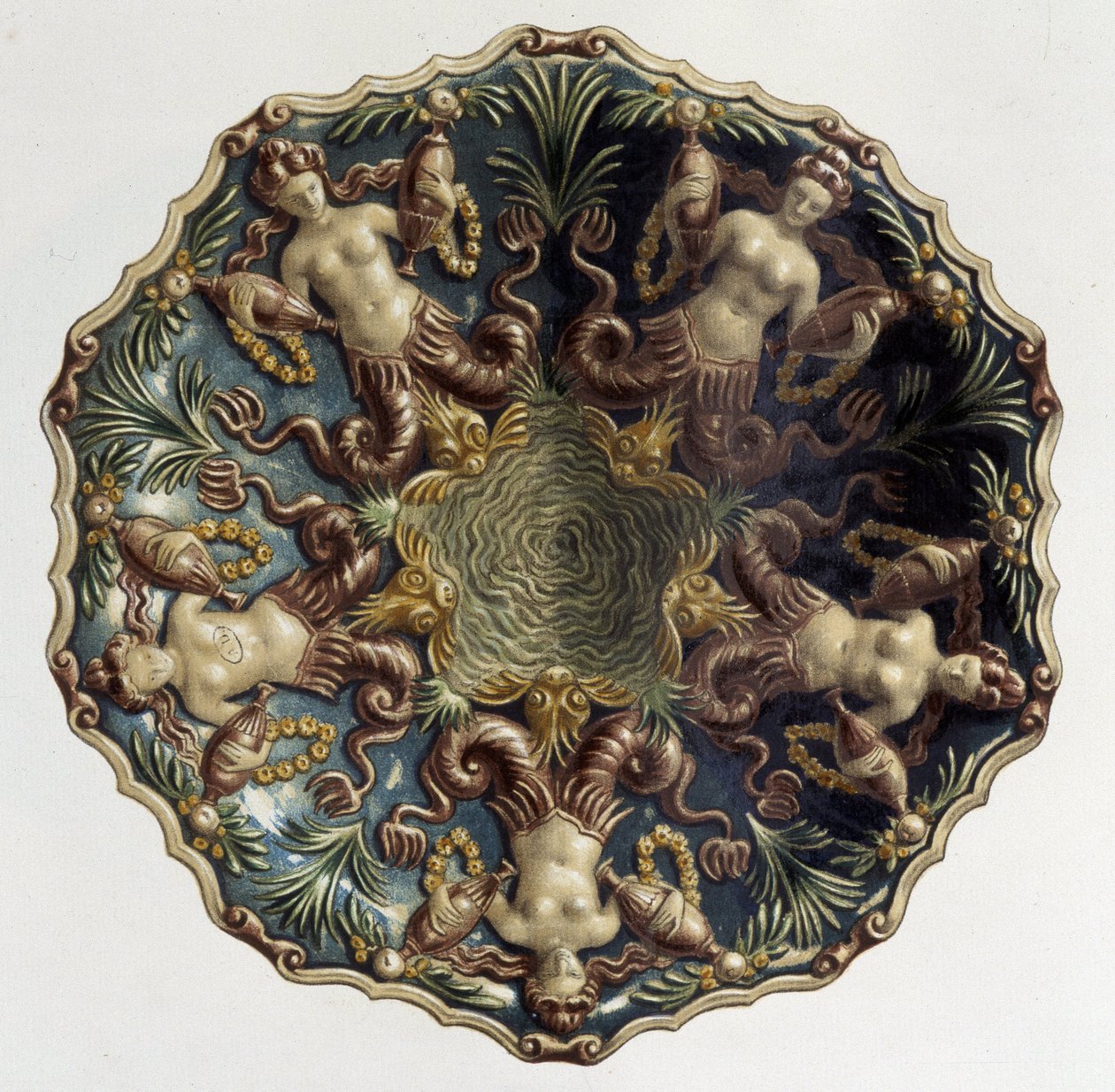 Plat aux syreny - w „Dzieło Bernarda Palissy” C. Delange i C. Borneman, wyd. Delange, Paryż autorstwa Bernard (after) Palissy