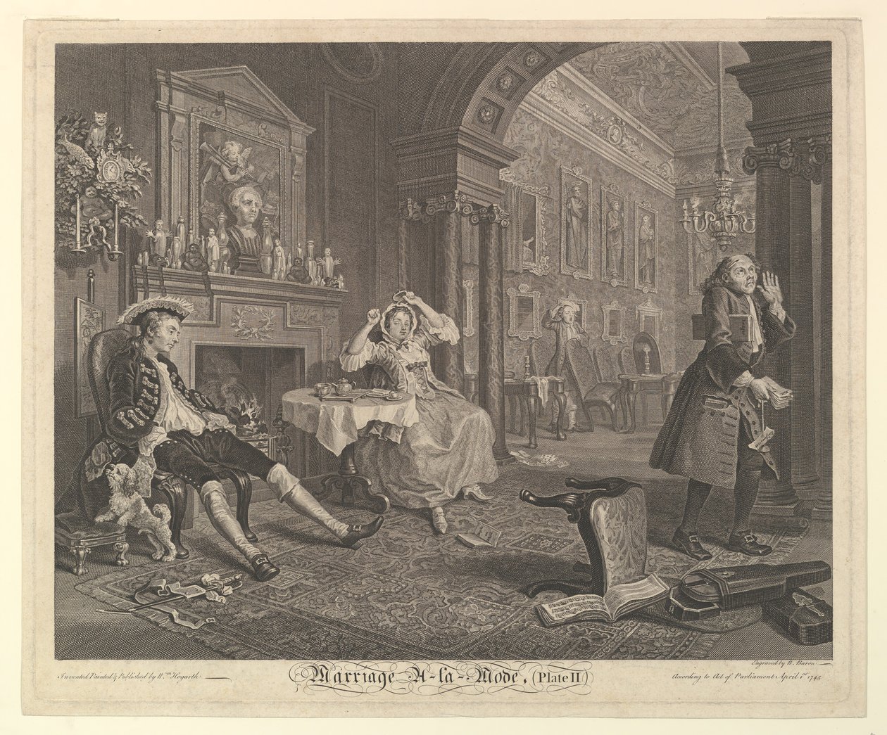 Małżeństwo A-la-Mode, Tablica II, kwiecień 1745. autorstwa Bernard Baron