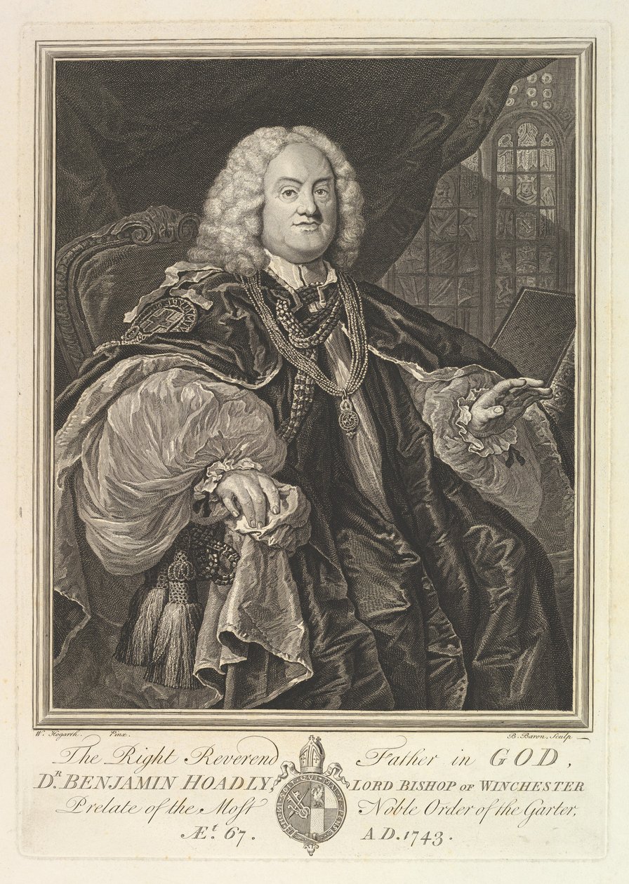 Właściwy Wielebny Ojciec w Bogu, dr Benjamin Hoadly, Lord Biskup Winchester, Prałat…, 1743. autorstwa Bernard Baron