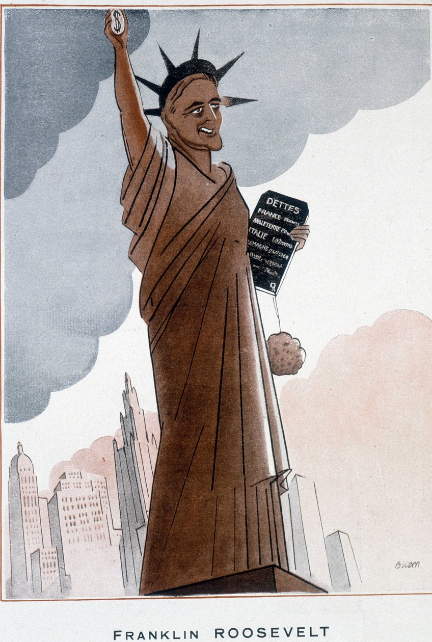 Karykatura Franklina Roosevelta w Statui Wolności – ilustracja Bernarda Becana (Bernharda Kahna) (1890-1943) W „”Fantasio””” od 01.12.1932 autorstwa Bernard Becan
