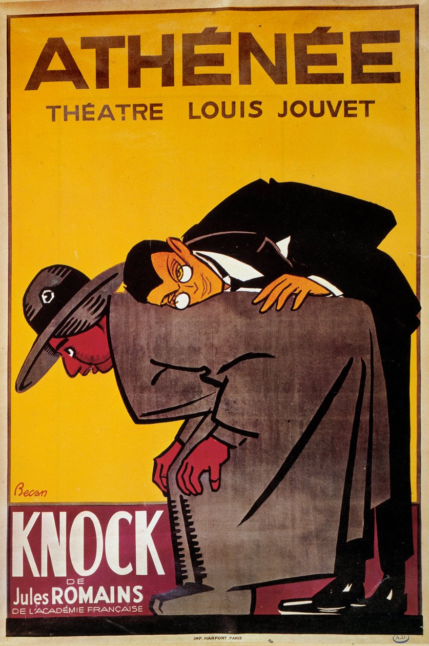 Plakat do spektaklu „Knock” Julesa Romaina w teatrze Louis Jouvet - XX wiek Ilustracja Bernarda Becana (Bernhard Kahn) (1890-1943) - Paryż, teatr de l