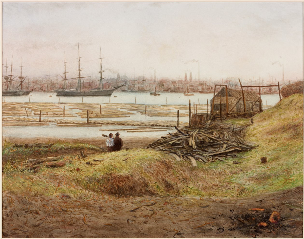 Wysyłka i szkutnictwo na Tyne (ołówek i akwarela na papierze (wklejony na papierze)) autorstwa Bernard Benedict Hemy