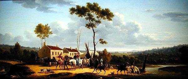 Podróżnicy na koniu w krajobrazie (olej na płótnie) autorstwa Bernard Edouard Swebach
