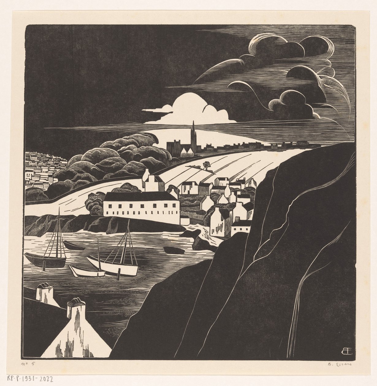 Port w czasie odpływu (oryginalny tytuł na obiekcie) autorstwa Bernard Essers (signed by artist)