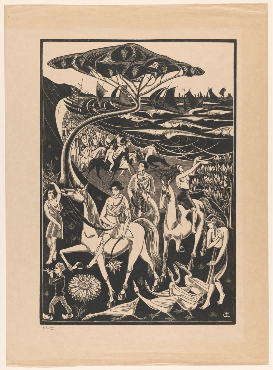 Parada jeźdźców na plaży autorstwa Bernard Essers (signed by artist)