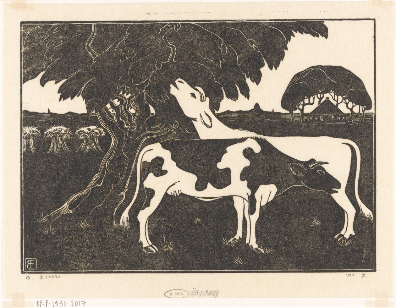 Dwie krowy przy drzewie autorstwa Bernard Essers (signed by artist)