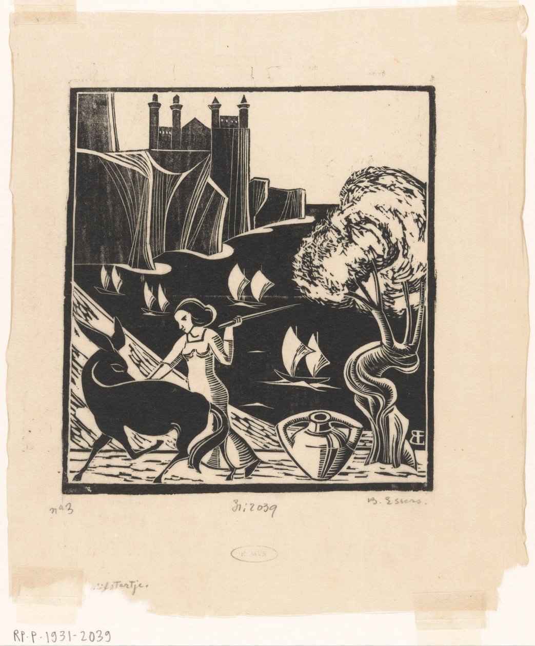 Kobieta prowadząca osła autorstwa Bernard Essers (signed by artist)