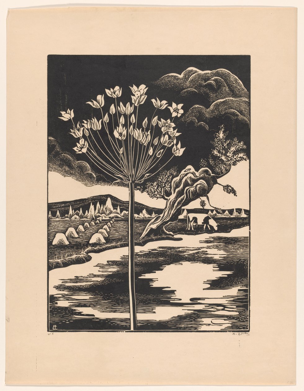 Kwiat łabędzia w krajobrazie autorstwa Bernard Essers (signed by artist)