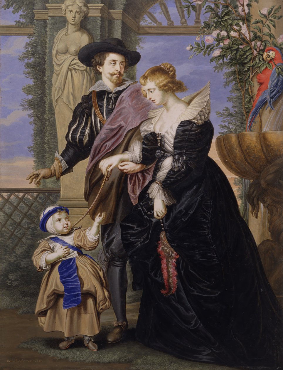 Kopia według Rubensa, jego żony Heleny Fourment 1614-1673 i ich syna Fransa 1633-1678. autorstwa Bernard Lens