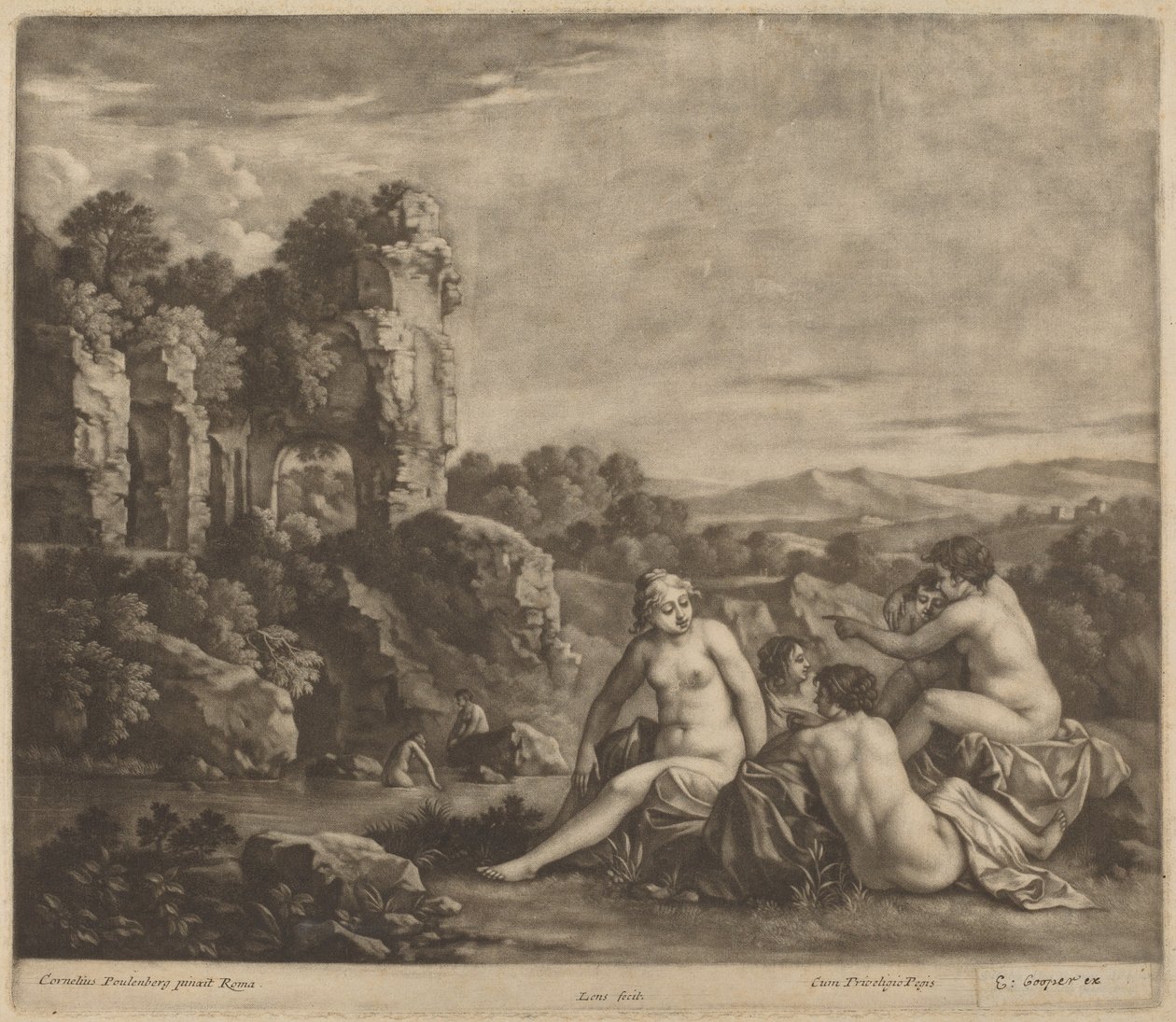 Kąpiący się w krajobrazie autorstwa Bernard Lens, after Cornelis van Poelenburch