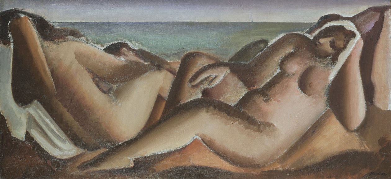 Kąpiący się odpoczynek, ok. 1936 (olej na płótnie) autorstwa Bernard Meninsky