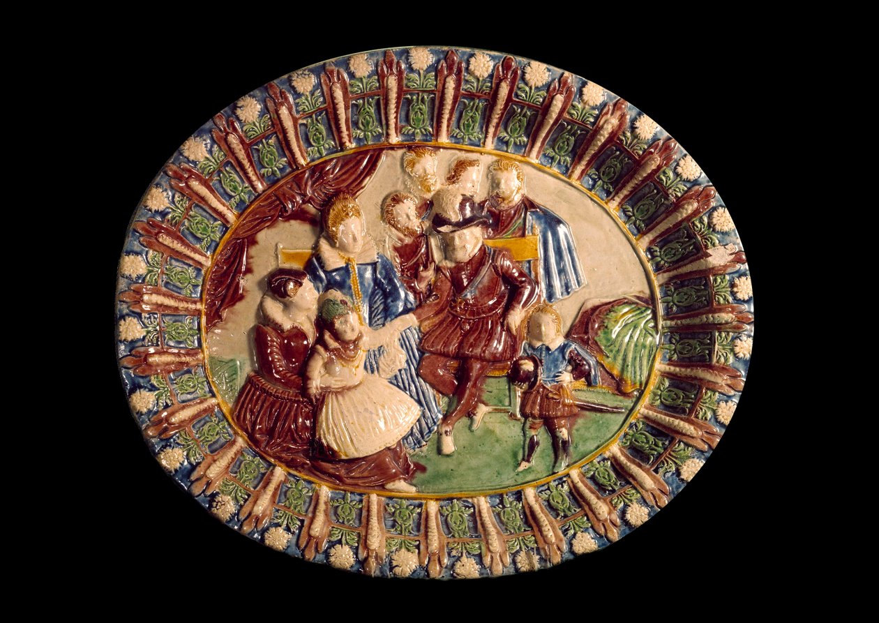 Naczynie przedstawiające Henryka IV i jego rodzinę. Ceramika w glazurowanej ziemi Bernarda Palissy (1510-1589) autorstwa Bernard Palissy