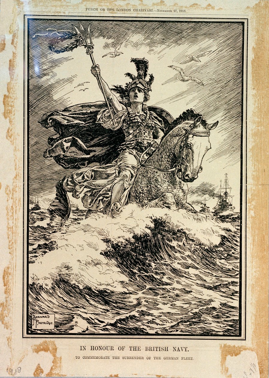 Na cześć brytyjskiej marynarki wojennej. Dla upamiętnienia kapitulacji niemieckiej floty. Przednia okładka Punch, 27 listopada 1918 r. autorstwa Bernard Partridge