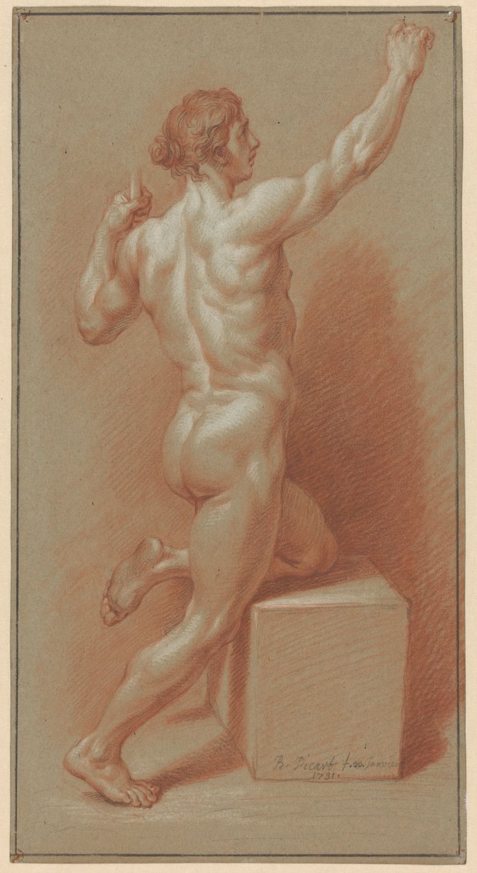 Nagi mężczyzna oparty na lewym kolanie autorstwa Bernard Picart (signed by artist)