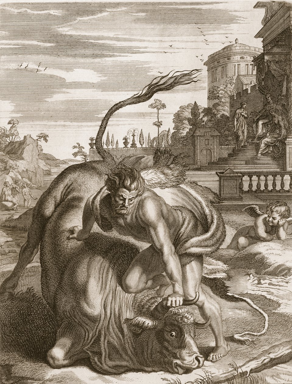 Herkules zwyciężył Acheloosa w kształcie byka, 1731 autorstwa Bernard Picart