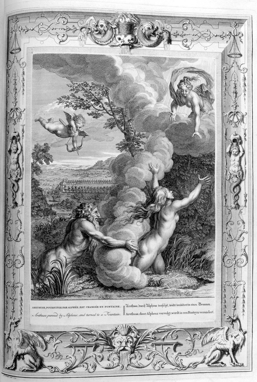 Aretuza ścigana przez Alfeusza i zamieniona w fontannę, 1733 autorstwa Bernard Picart