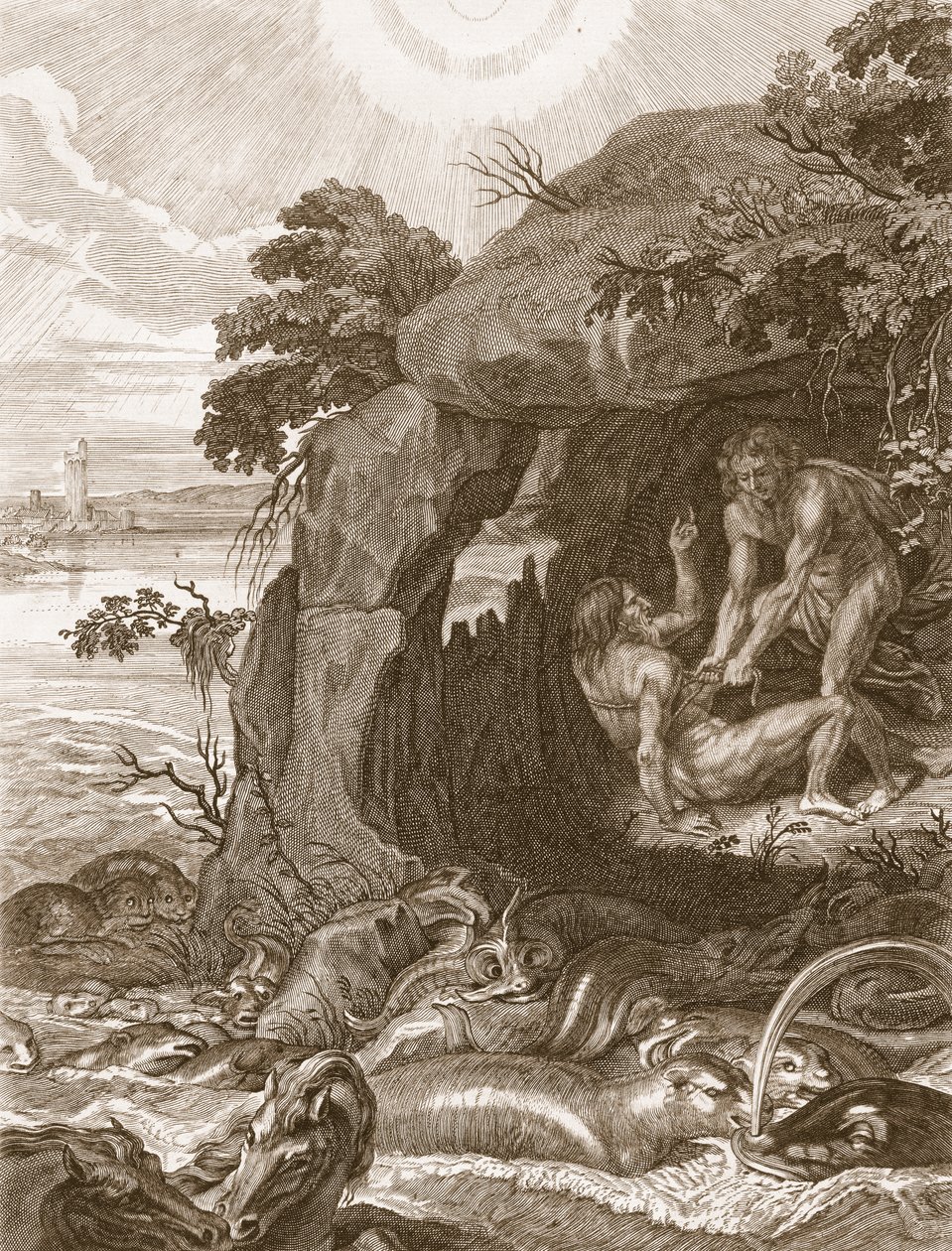 Arysteusz zmusza Proteusza do ujawnienia swoich wyroczni, 1731 autorstwa Bernard Picart
