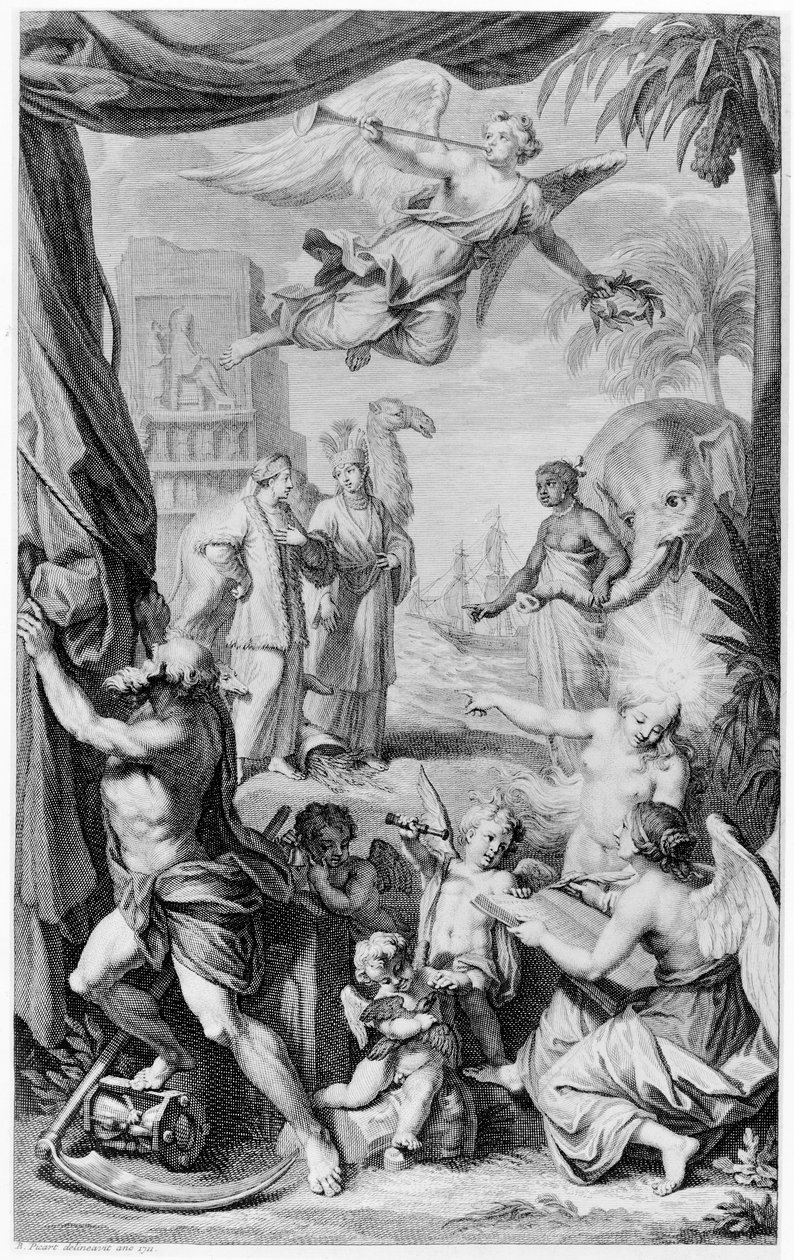 Frontyspis do podróży... przez Moskwę, Persję i Indie Wschodnie, 1718 autorstwa Bernard Picart