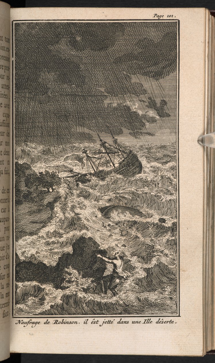 Ilustracja z francuskiego wydania „Robinson Crusoe” autorstwa Bernard Picart