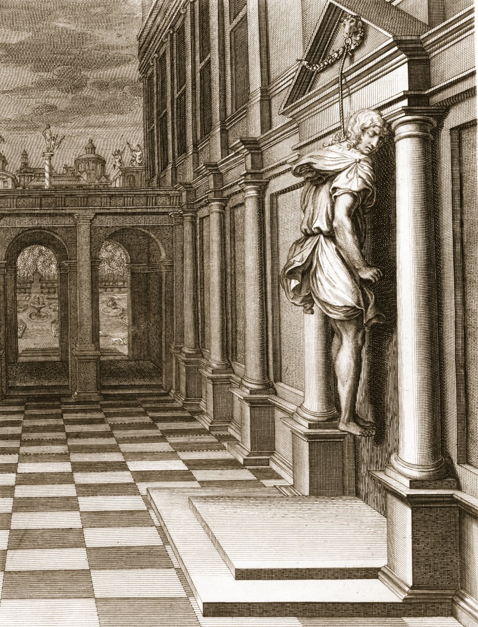 Iphis wisi w rozpaczy, że nie mógł zdobyć Anaxarete, 1731 autorstwa Bernard Picart