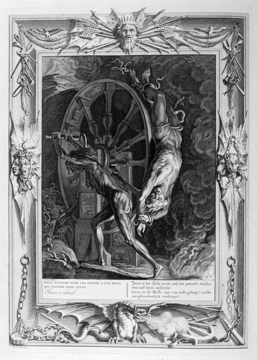 Ixion w Tartarze na kole, 1733 autorstwa Bernard Picart