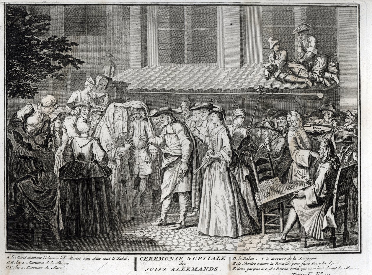 Ślub żydowski w żydowskiej społeczności niemieckiej Grawer z „Illustration de ceremonies et custom religieuses de les peuples du monde” Bernarda Picarta (1723-1743) 1819 Ze zbiorów prywatnych autorstwa Bernard Picart