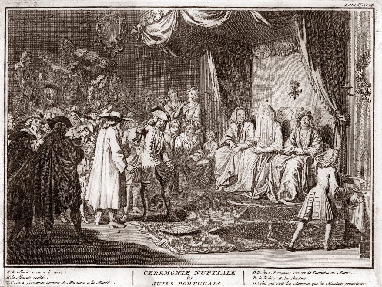 Ślub żydowski w żydowskiej gminie portugalskiej Rycina z „Ilustracja obrzędów i zwyczajów religijnych wszystkich narodów świata” Bernarda Picarta (1723-1743) 1819 Zbiory prywatne autorstwa Bernard Picart