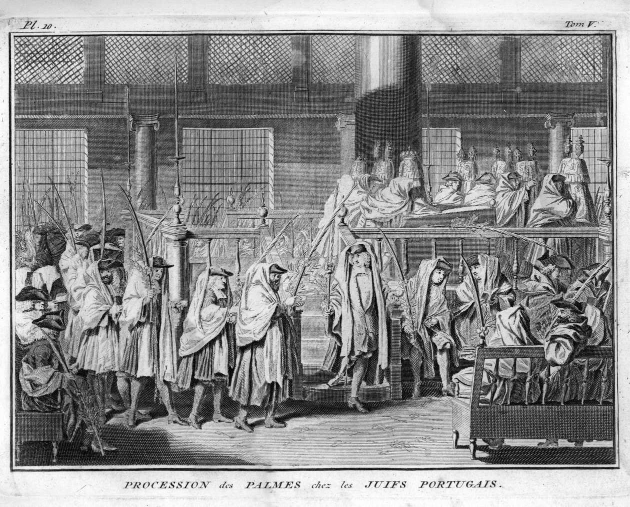 Judaizm: Procesja z palmami celebrowana w żydowskiej społeczności portugalskiej Rycina z „Illustration de ceremonies et custom religieuses de tous les peuples du monde” Bernarda Picarta (1723-1743) 1819 Kolekcja prywatna autorstwa Bernard Picart