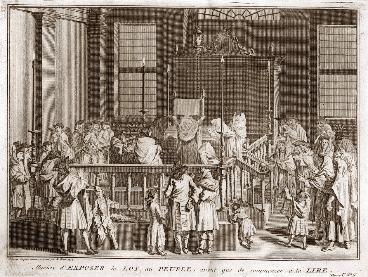 Judaizm: wystawienie Tory w synagodze przed odczytem) Rycina z „Illustration de ceremonies et custom religieuses de tous les peuples du monde” Bernarda Picarta (1723-1743) 1819 Kolekcja prywatna autorstwa Bernard Picart