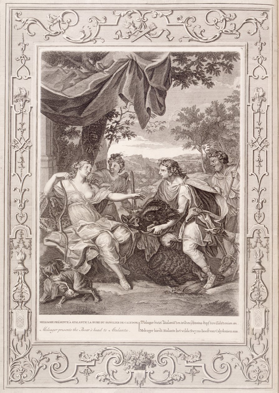 Meleager wręcza Atalancie głowę dzika, 1731 r. autorstwa Bernard Picart