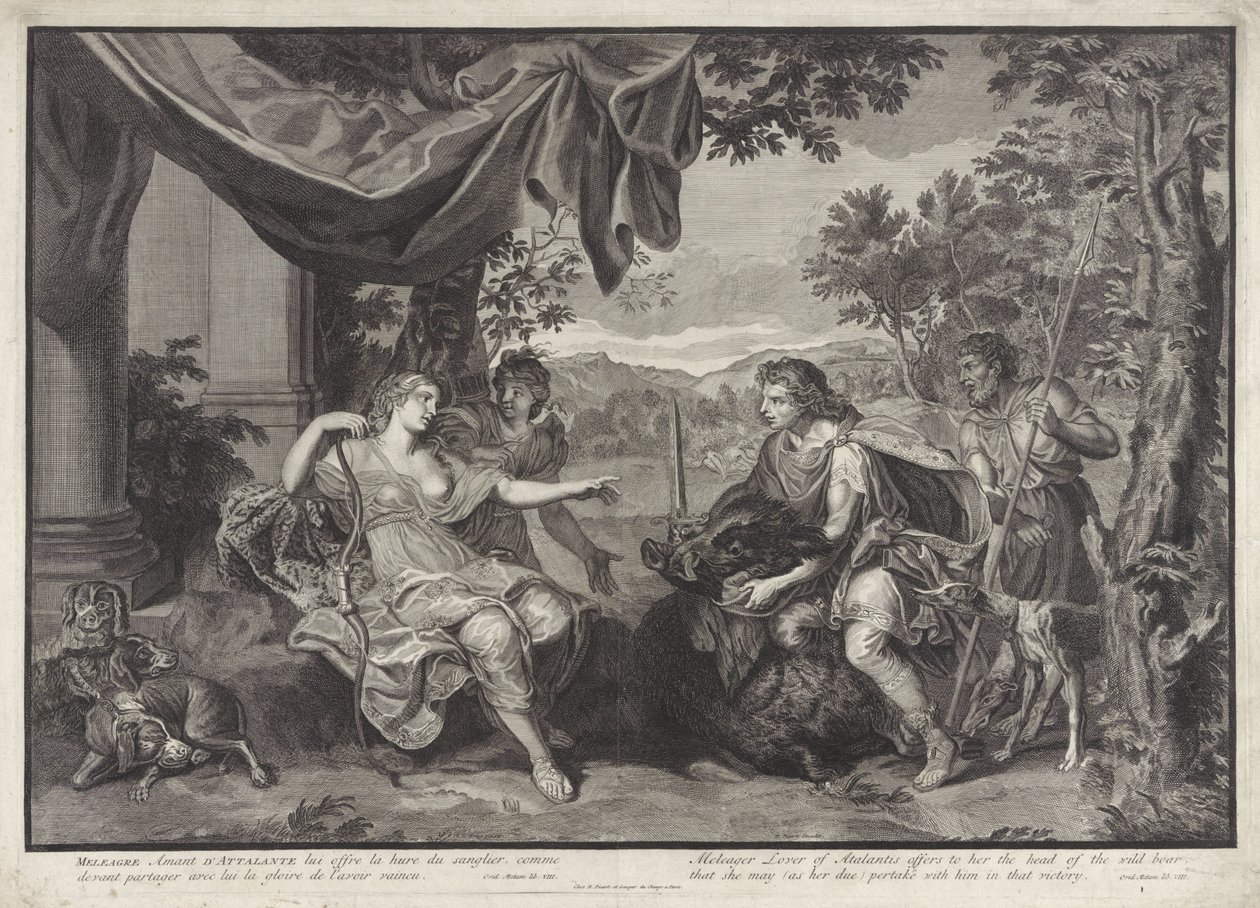 Meleager daje Atalanta . głowę kaledońskiego dzika Historia Meleagera (tytuł serii) autorstwa Bernard Picart