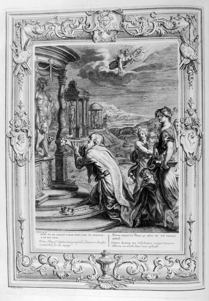 Ojneus, król Calydonu.. zostaje ukarany za swoją bezbożność, 1733 autorstwa Bernard Picart