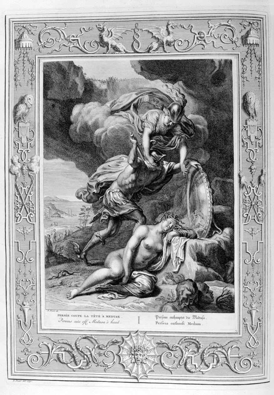 Perseusz odcina głowę Meduzy, 1733 autorstwa Bernard Picart