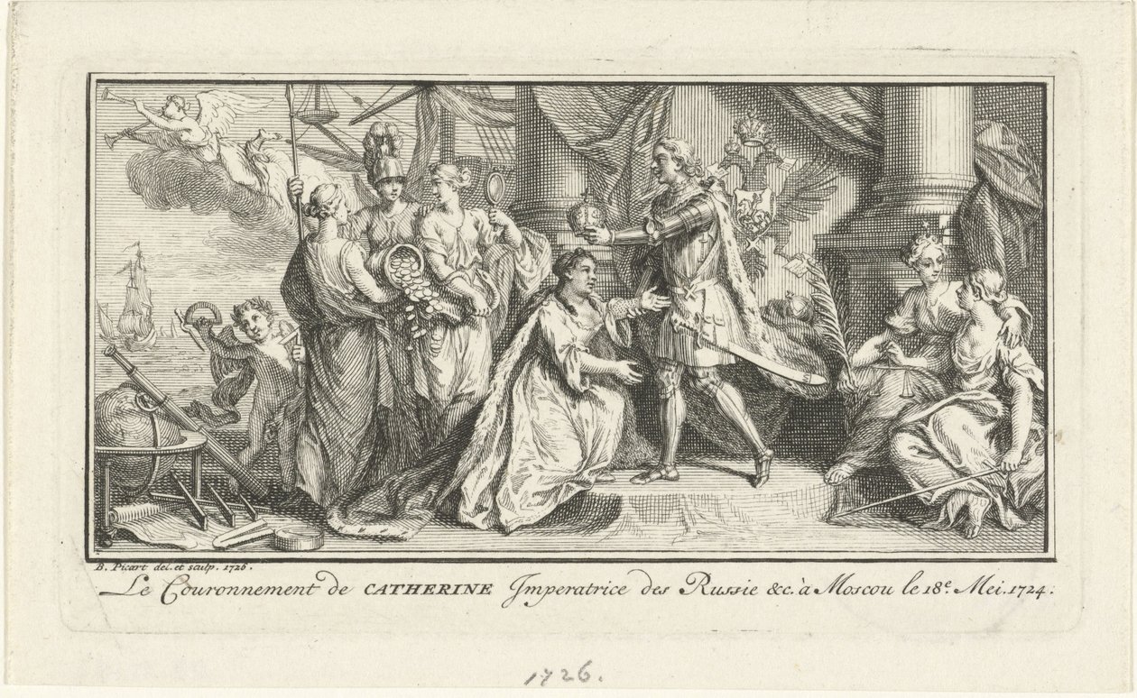 Piotr Wielki koronuje swoją żonę Katarzynę I na cesarzową, 1726 autorstwa Bernard Picart