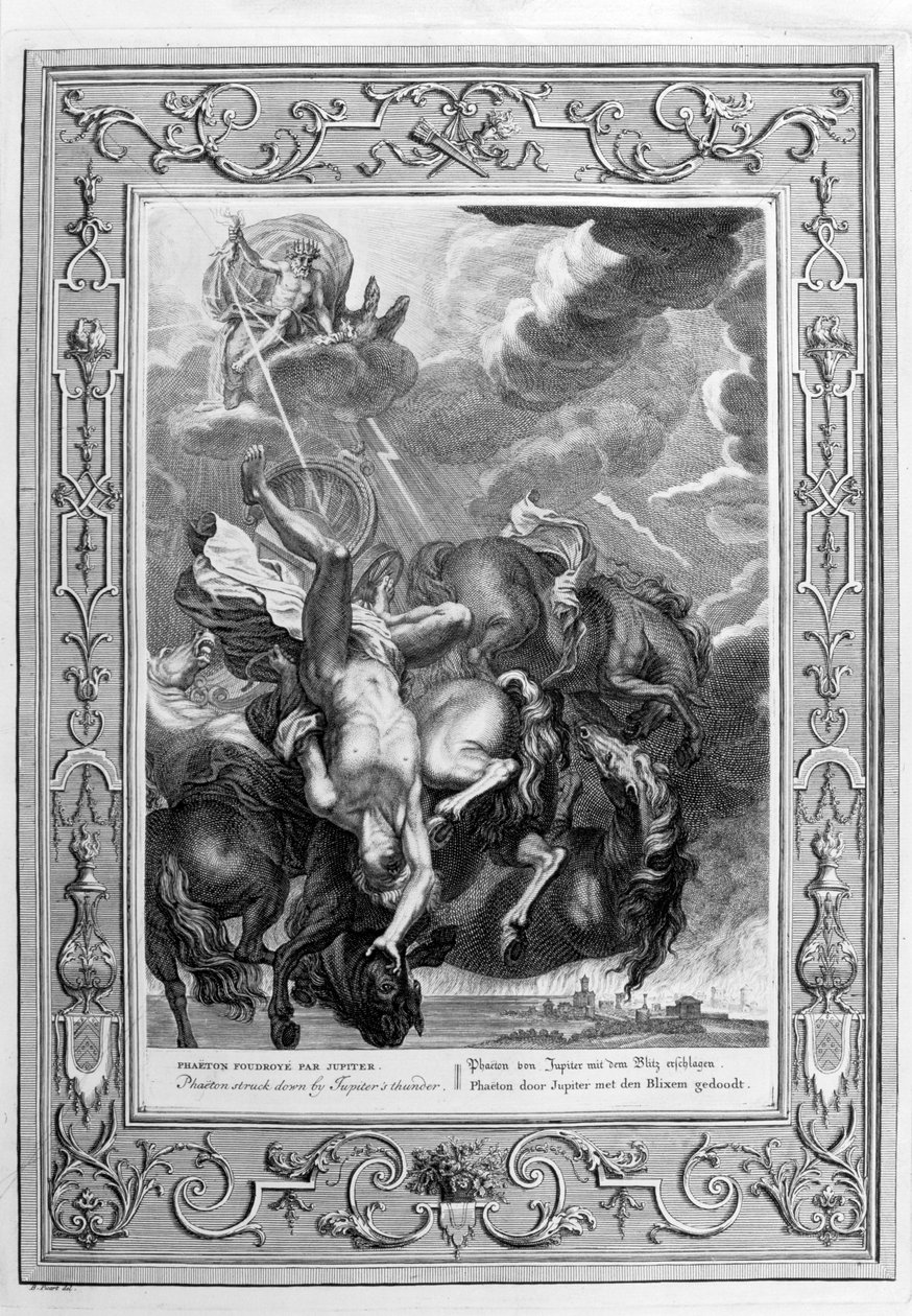 Faeton zestrzelony przez piorun Jowisza, 1733 autorstwa Bernard Picart