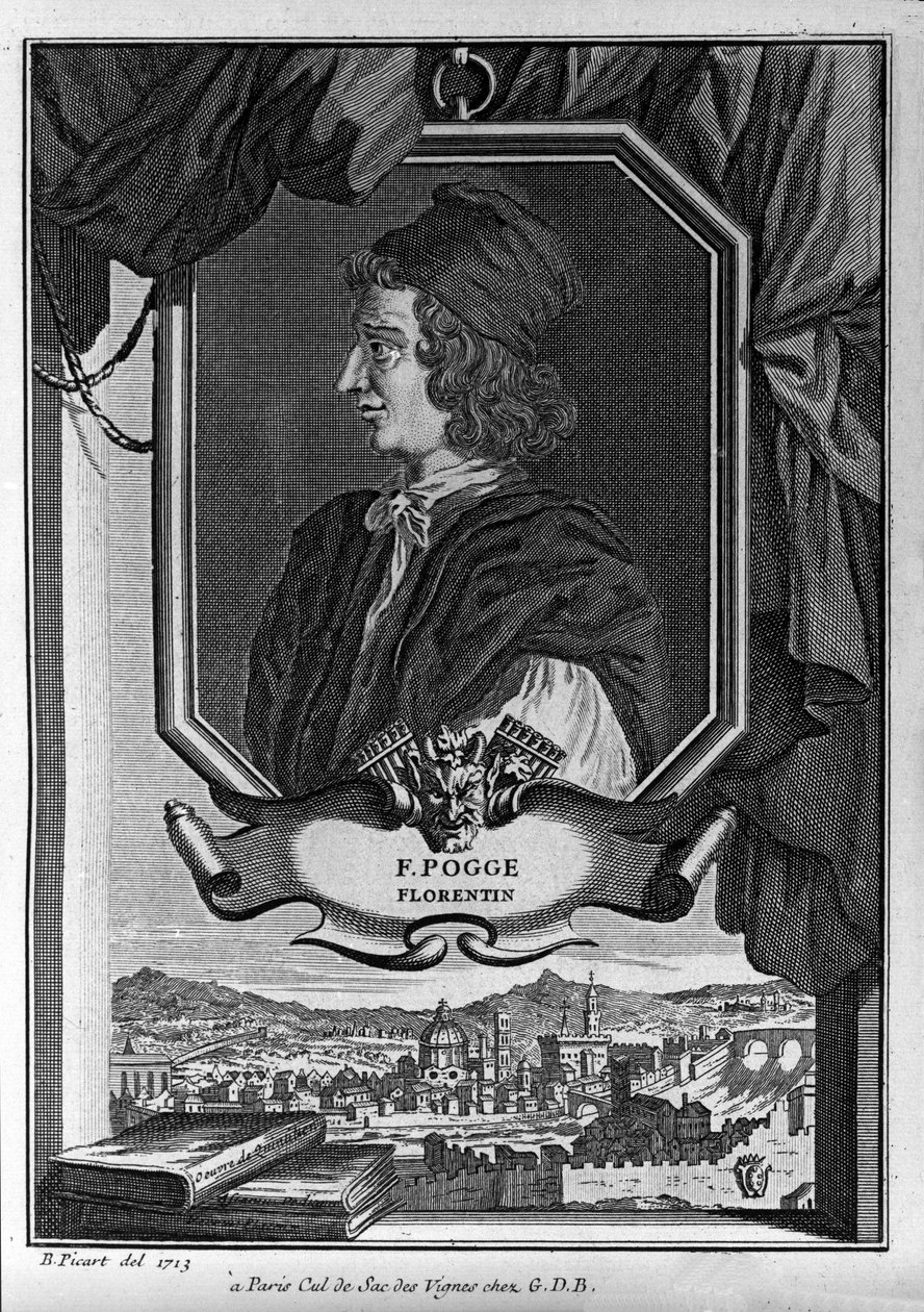 Portret Giovanniego Francesco Poggio Bracciolini, znanego jako Le Pogge ou Le Pogge Florentin (1380-1459), włoskiego humanisty, rycina Bernard Picart, Paryż autorstwa Bernard Picart