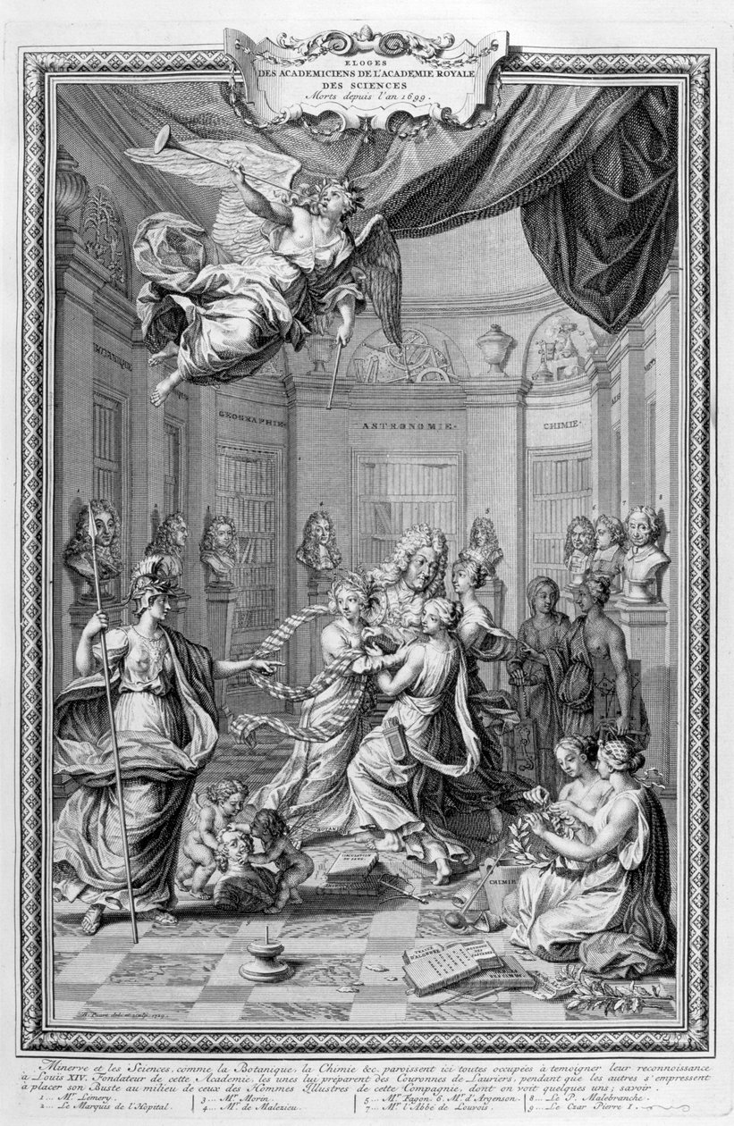 Pochwała akademików Królewskiej Akademii Nauk... 1728 autorstwa Bernard Picart