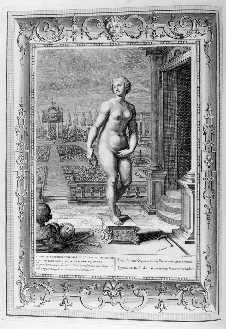 Pigmalion jest zakochany w posągu, który wykonał, 1733. autorstwa Bernard Picart