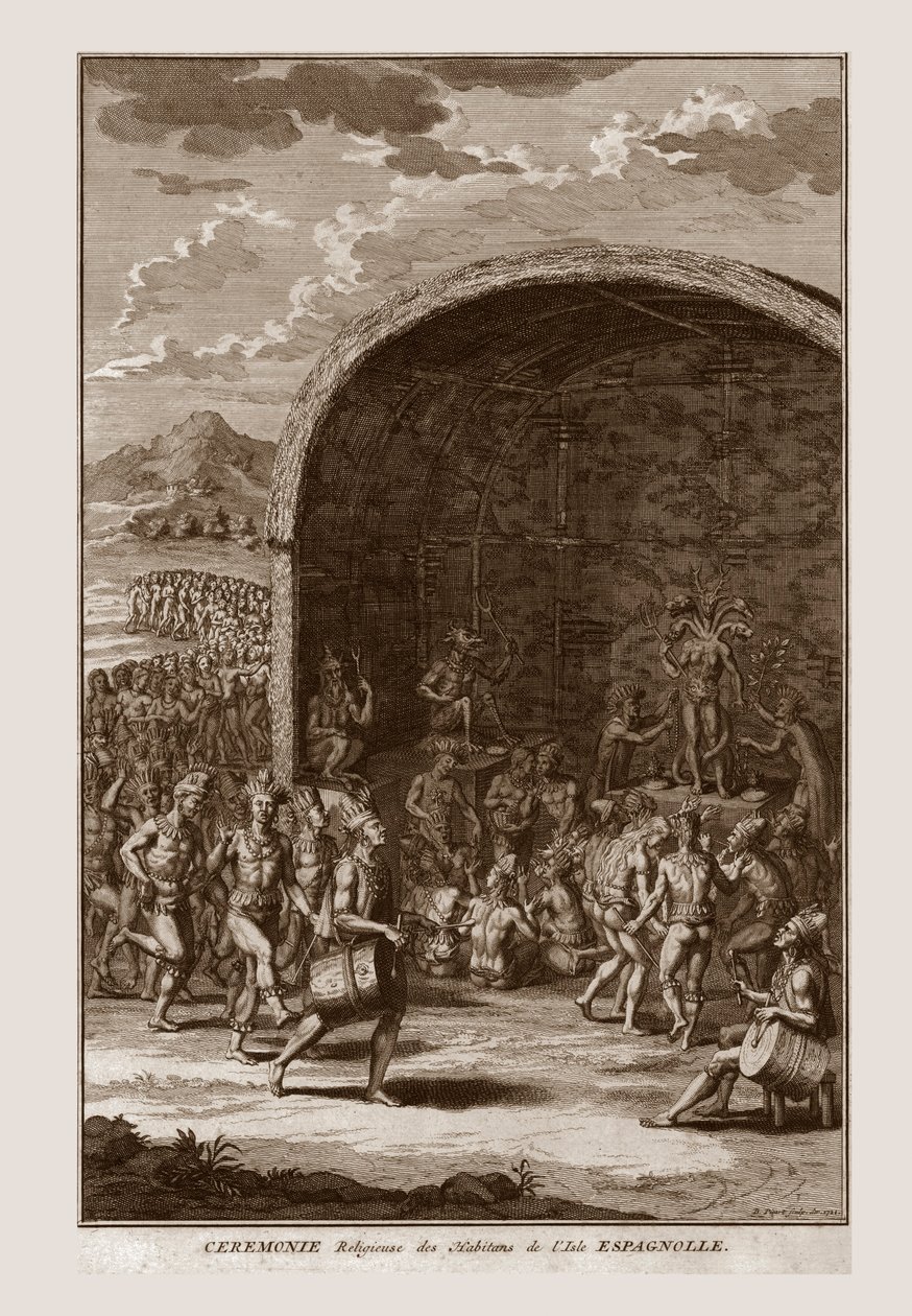 Ceremonia religijna mieszkańców wyspy Hispaniola, ok. 1721 r. autorstwa Bernard Picart