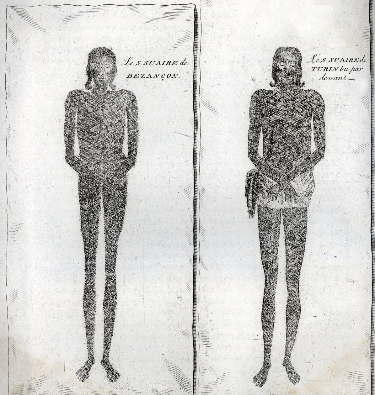 Przedstawienie Całunu Besancon i Całunu Turyńskiego Rycina z „Ilustracja obrzędów i zwyczajów religijnych wszystkich narodów świata” Bernarda Picarta (1723-1743) 1819 Kolekcja prywatna autorstwa Bernard Picart
