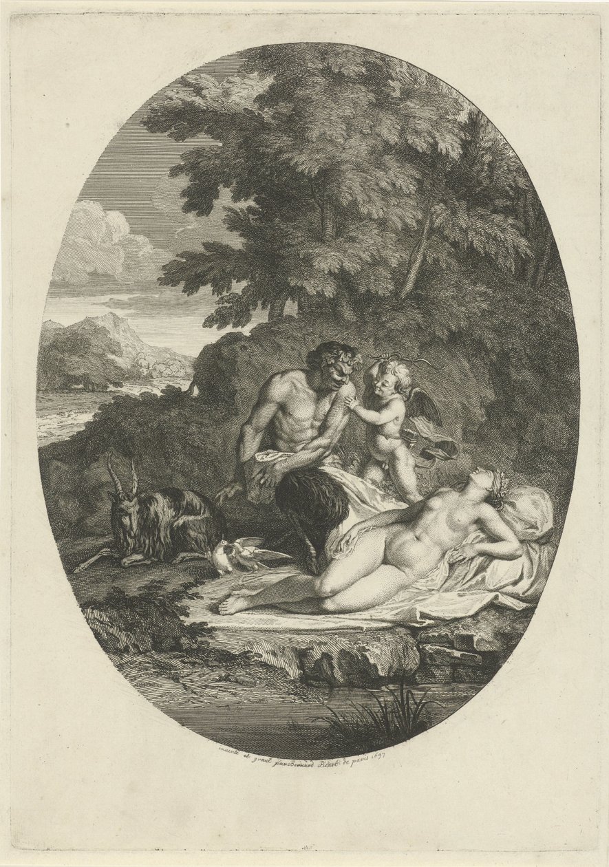 Satyr śledzi śpiącą Wenus autorstwa Bernard Picart