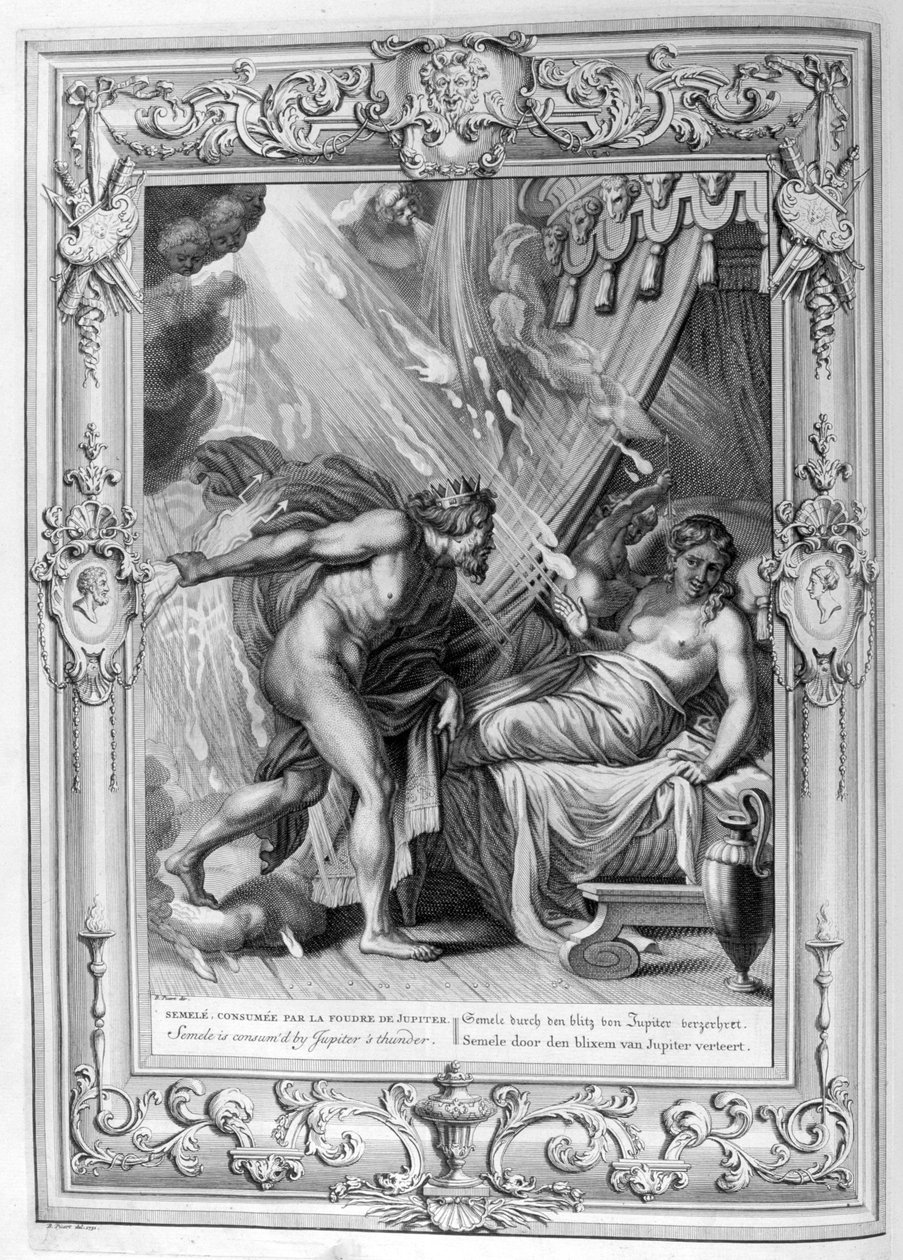 Semele pochłonięty przez ogień Zeusa (rycina) autorstwa Bernard Picart