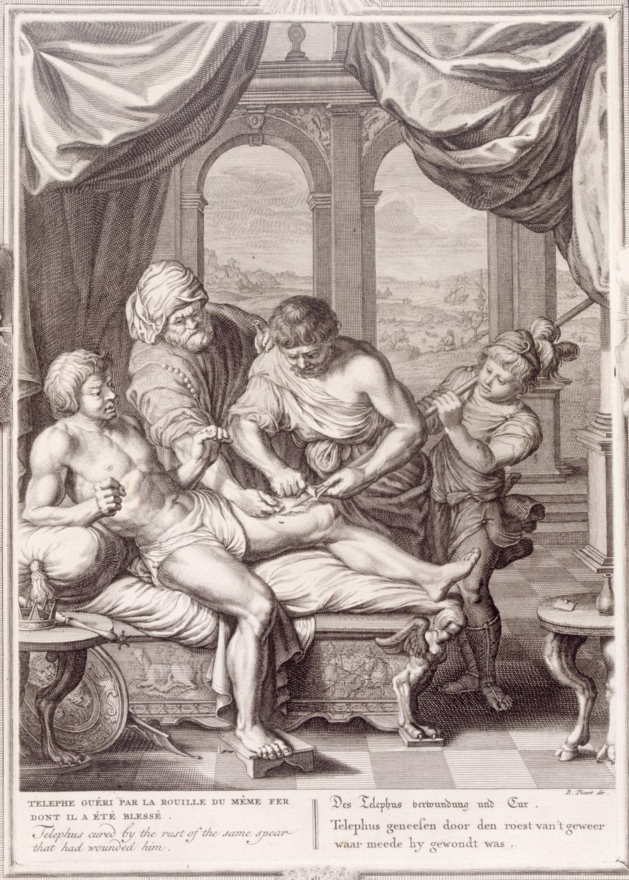 Telephus wyleczony przez rdzę z tej samej włóczni, którą go zraniono, 1731 autorstwa Bernard Picart
