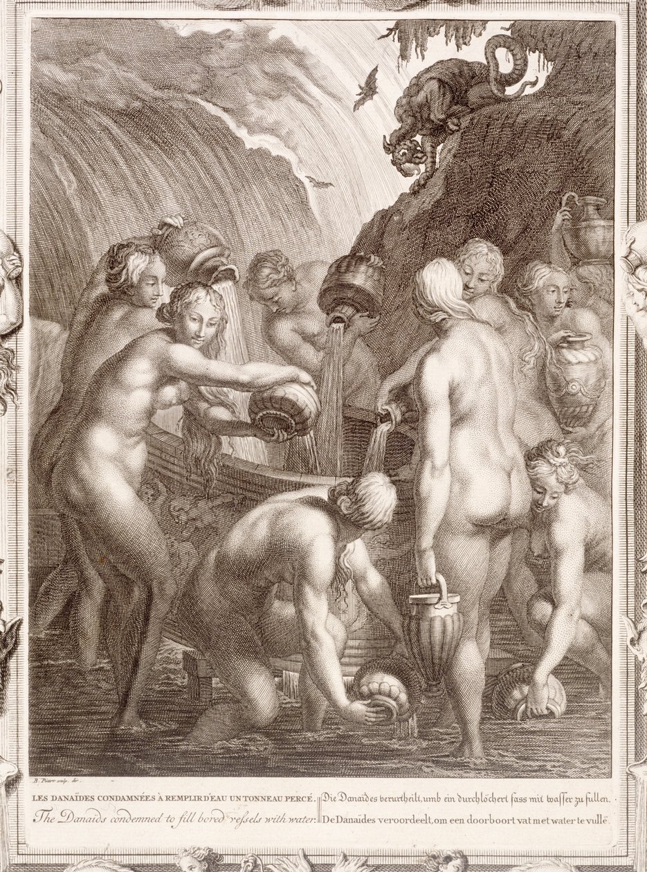 Danaidy skazani na napełnianie wodą znudzonych statków, 1730 autorstwa Bernard Picart