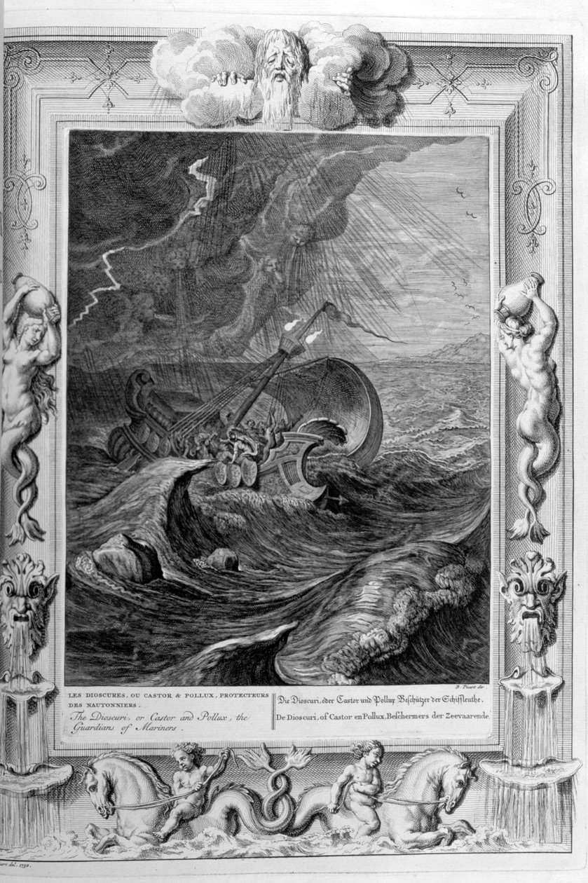 Dioscuri Castor i Pollux chronią statek, 1733 autorstwa Bernard Picart