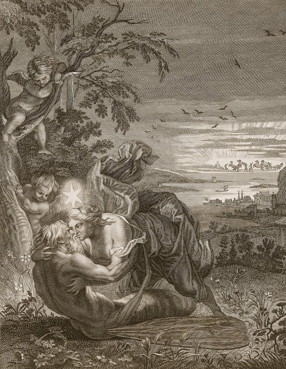 Tithonus, mąż Aurory, zamieniony w konika polnego, 1731 autorstwa Bernard Picart